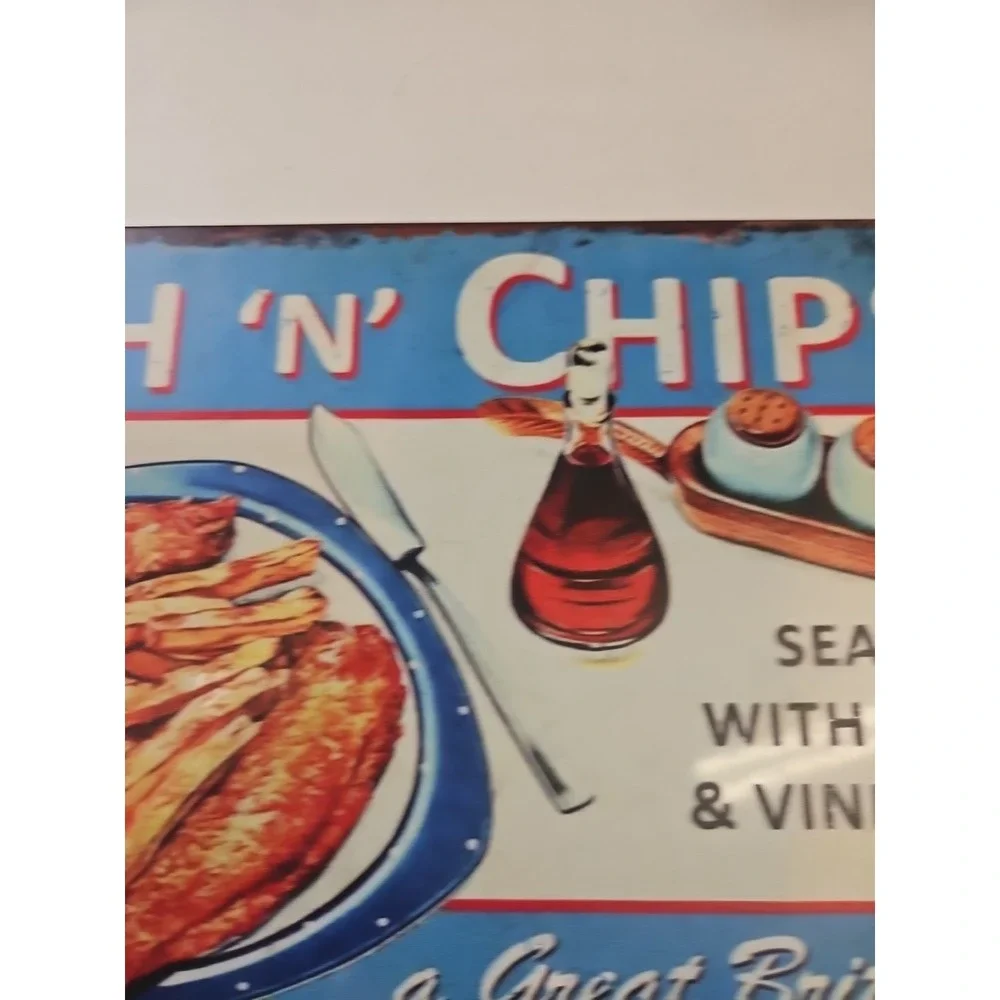 Fish N Chips Metal Sign, 8 X 12,‎ British Tradition Rustic-looking